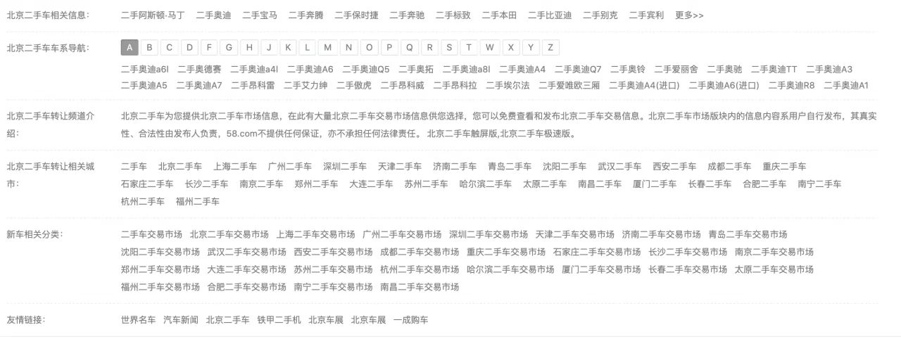 58同城的友情链接版块的内链建设示例图